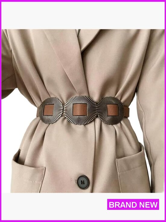 Accessories - Western Concho Belt Boho Style Adjustable Faux Leather Disc Buckle Fashion